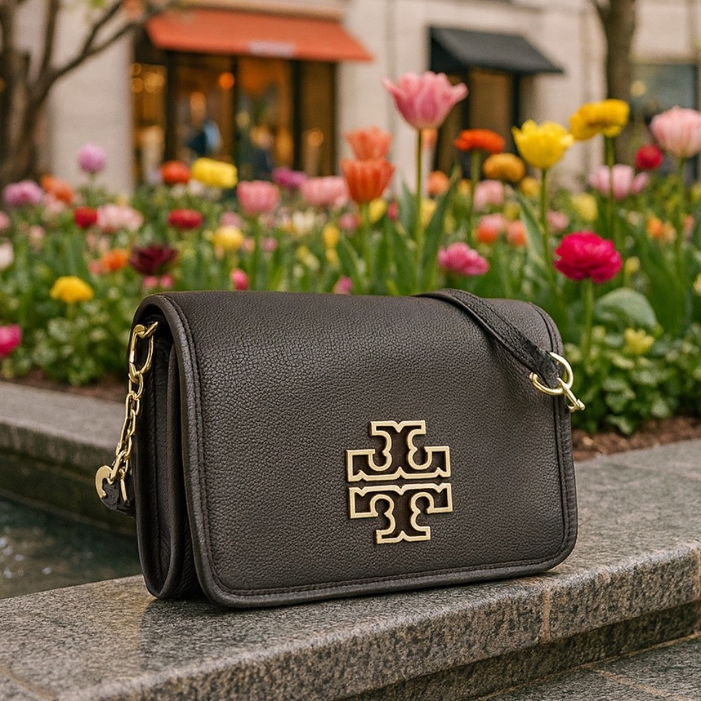 Tory Burch Britten Black Leather Combo Convertible Crossbody Bag/Clutch
